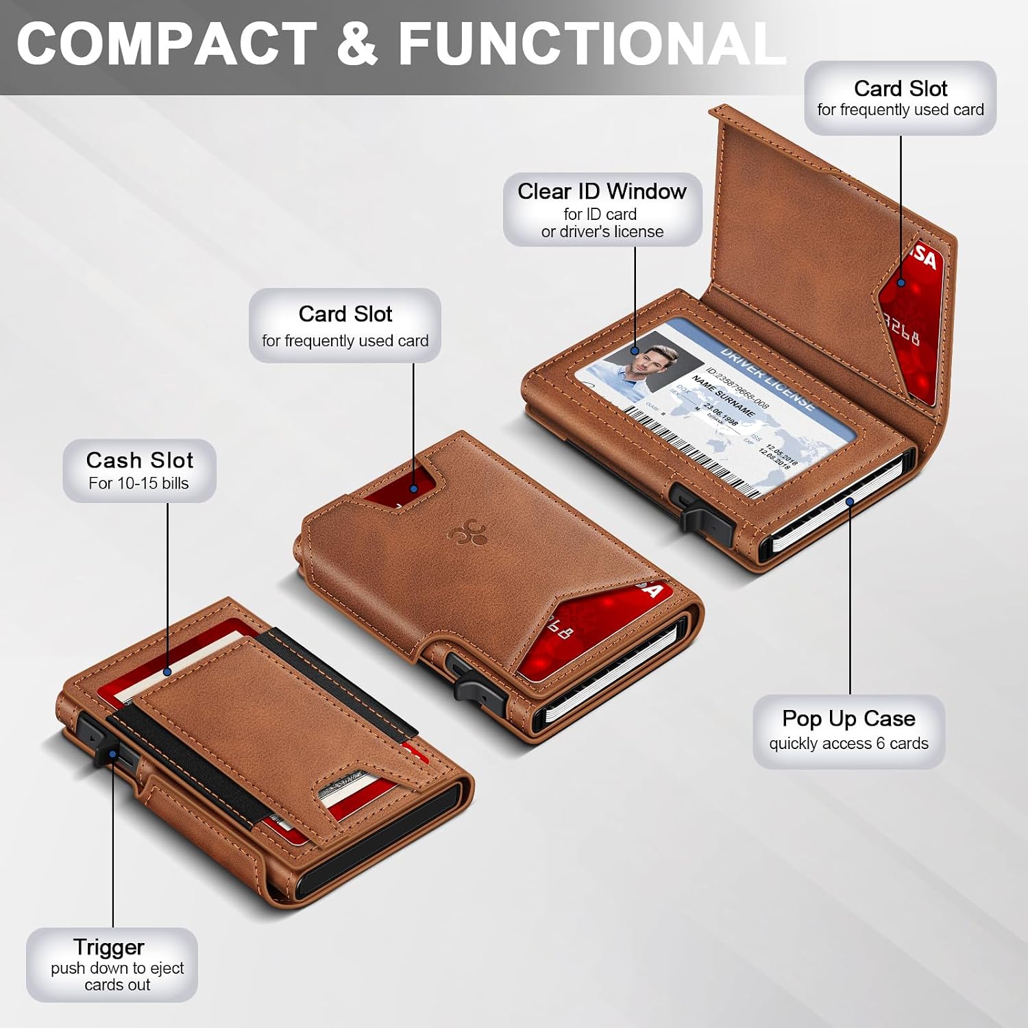 BILLETERA PARA HOMBRE SEMORID SLIM POP UP CON BLOQUEO RFID Y VENTANA PARA ID - 5