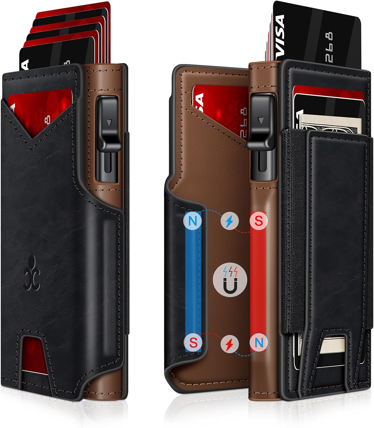 BILLETERA PARA HOMBRE SEMORID SLIM POP UP CON RFID Y VENTANA PARA ID NEGRA - 1