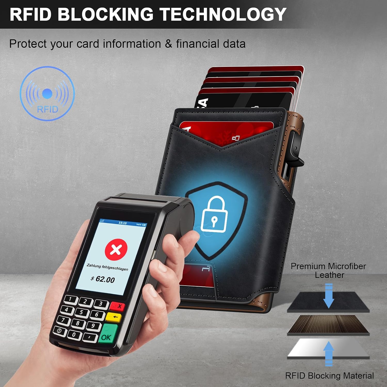 BILLETERA PARA HOMBRE SEMORID SLIM POP UP CON RFID Y VENTANA PARA ID NEGRA - 3