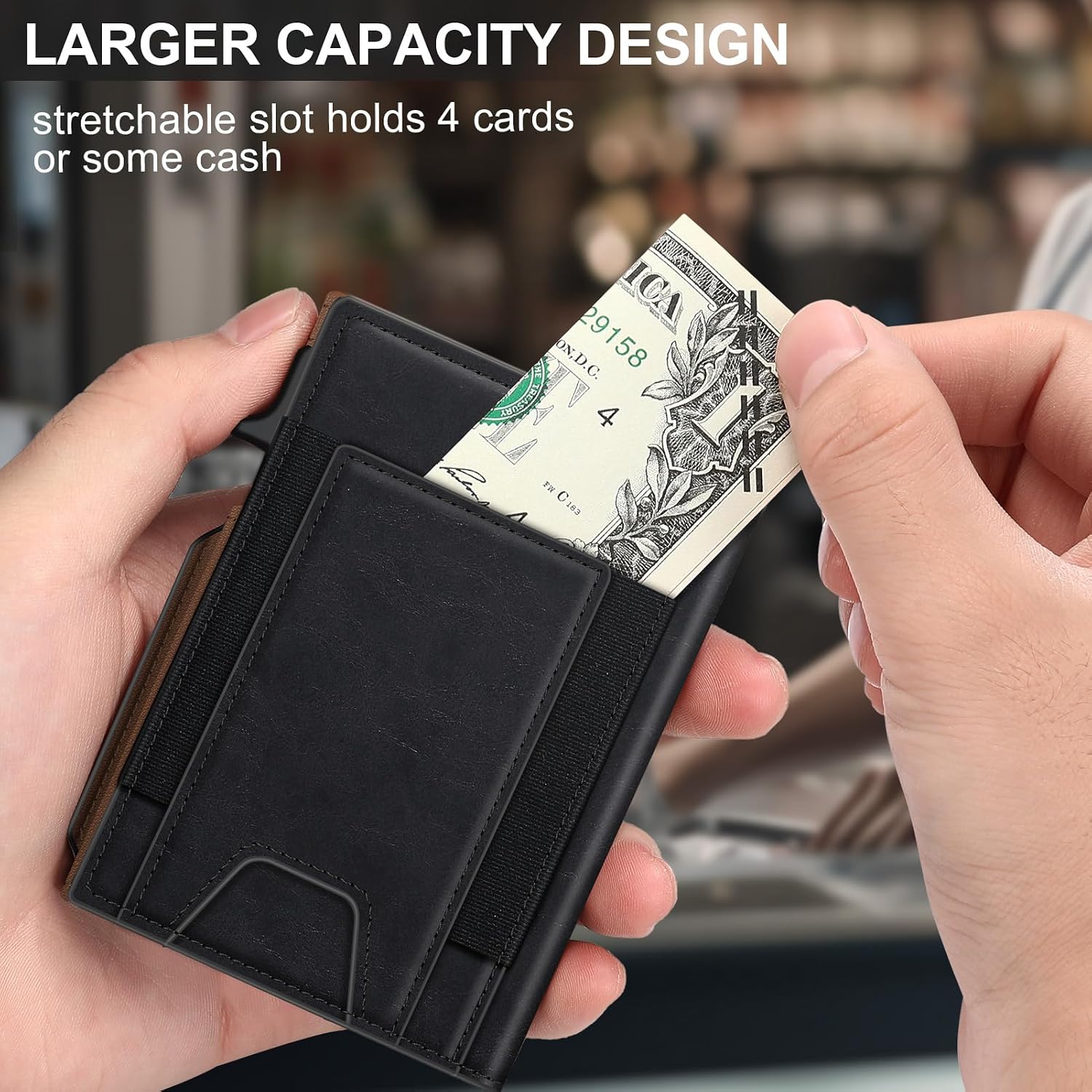 BILLETERA PARA HOMBRE SEMORID SLIM POP UP CON RFID Y VENTANA PARA ID NEGRA - 4