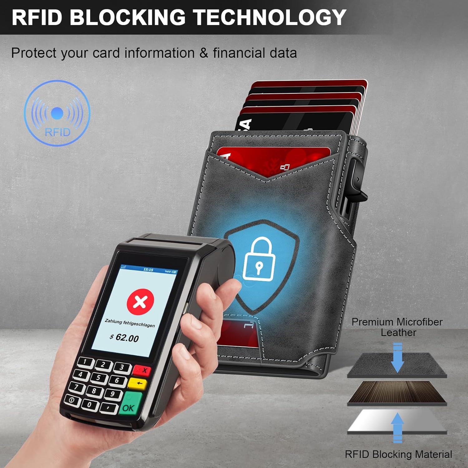 BILLETERA PARA HOMBRE SEMORID SLIM POP UP CON BLOQUEO RFID Y VENTANA PARA ID - 3
