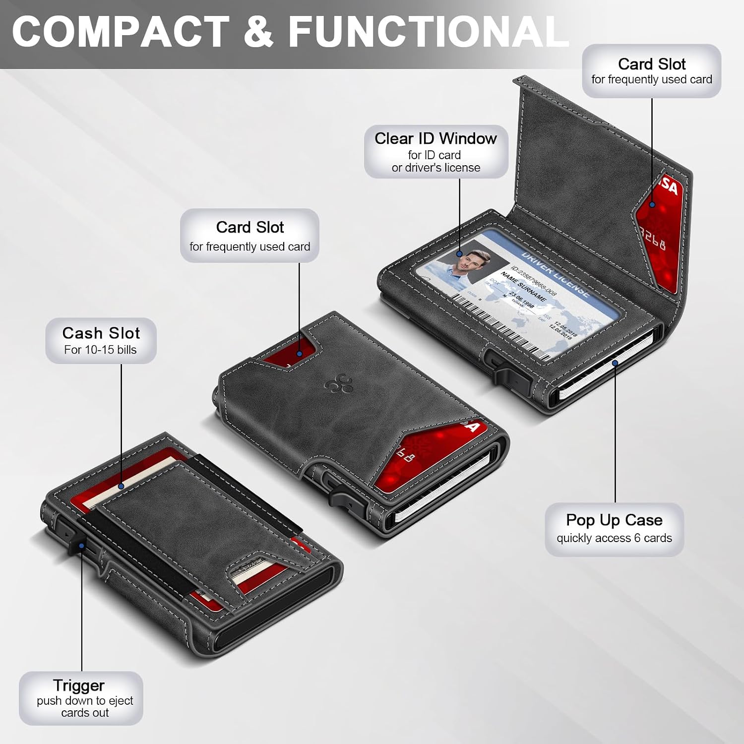 BILLETERA PARA HOMBRE SEMORID SLIM POP UP CON BLOQUEO RFID Y VENTANA PARA ID - 5