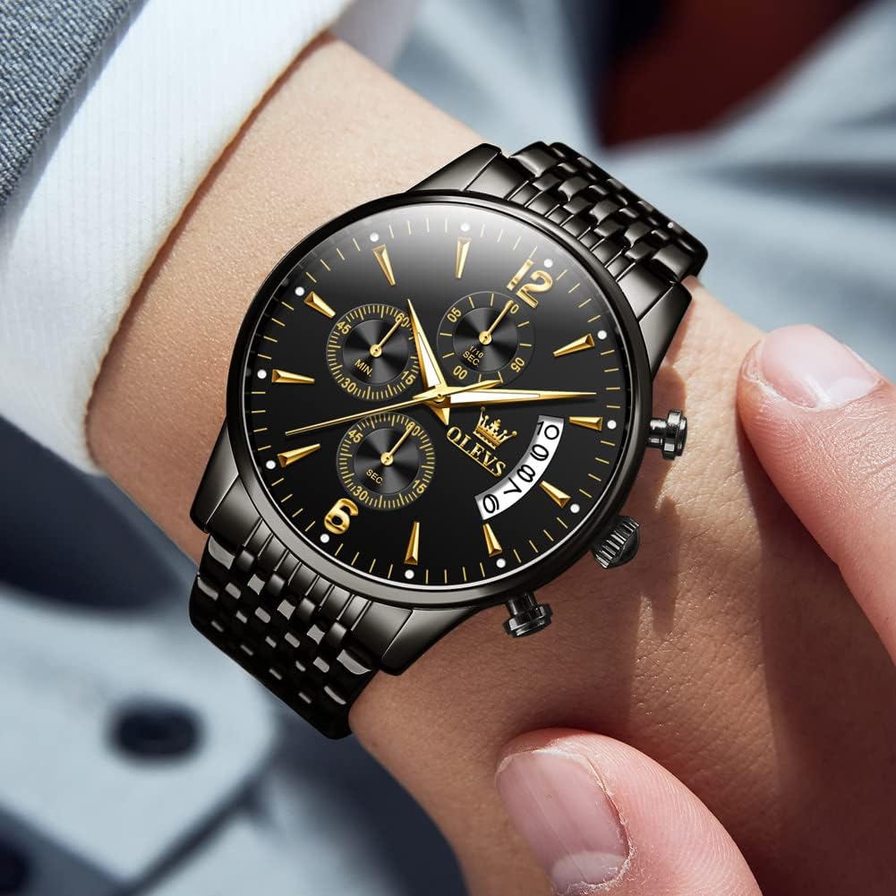RELOJ DE PULSERA PARA HOMBRE OLEVS CRONÓGRAFO ACERO INOXIDABLE DORADO Y PLATEADO - 2