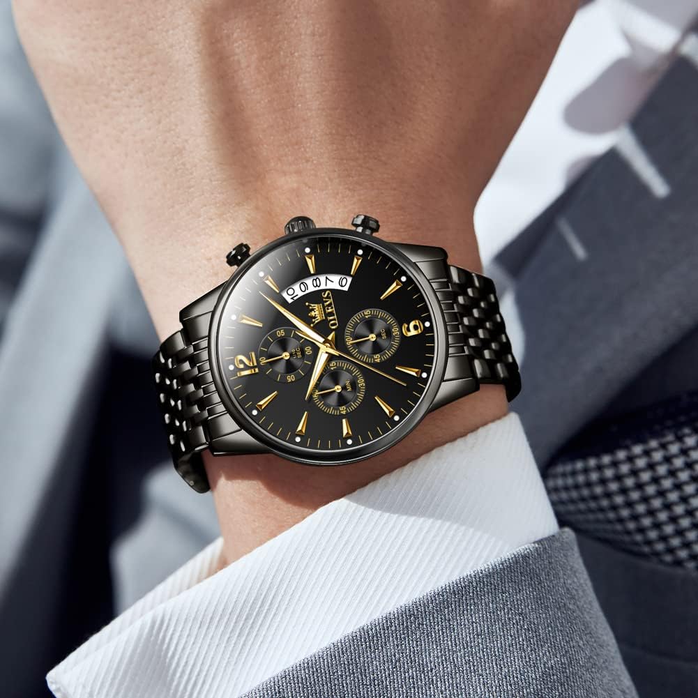 RELOJ DE PULSERA PARA HOMBRE OLEVS CRONÓGRAFO ACERO INOXIDABLE DORADO Y PLATEADO - 3