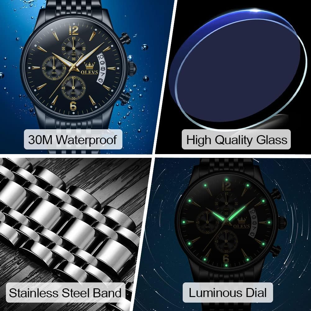 RELOJ DE PULSERA PARA HOMBRE OLEVS CRONÓGRAFO ACERO INOXIDABLE DORADO Y PLATEADO - 5