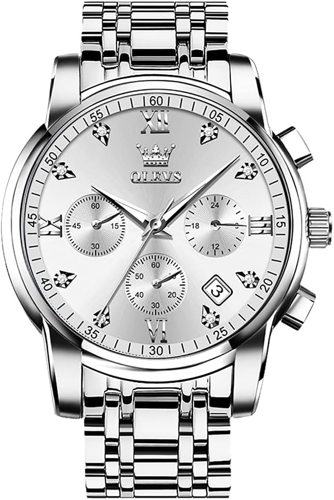 RELOJ DE PULSERA OLEVS PARA HOMBRE CRONÓGRAFO ACERO INOXIDABLE DORADO Y PLATEADO CON ESFERA NEGRA - 1