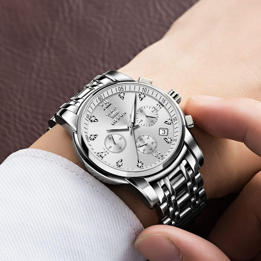 RELOJ DE PULSERA OLEVS PARA HOMBRE CRONÓGRAFO ACERO INOXIDABLE DORADO Y PLATEADO CON ESFERA NEGRA - 2