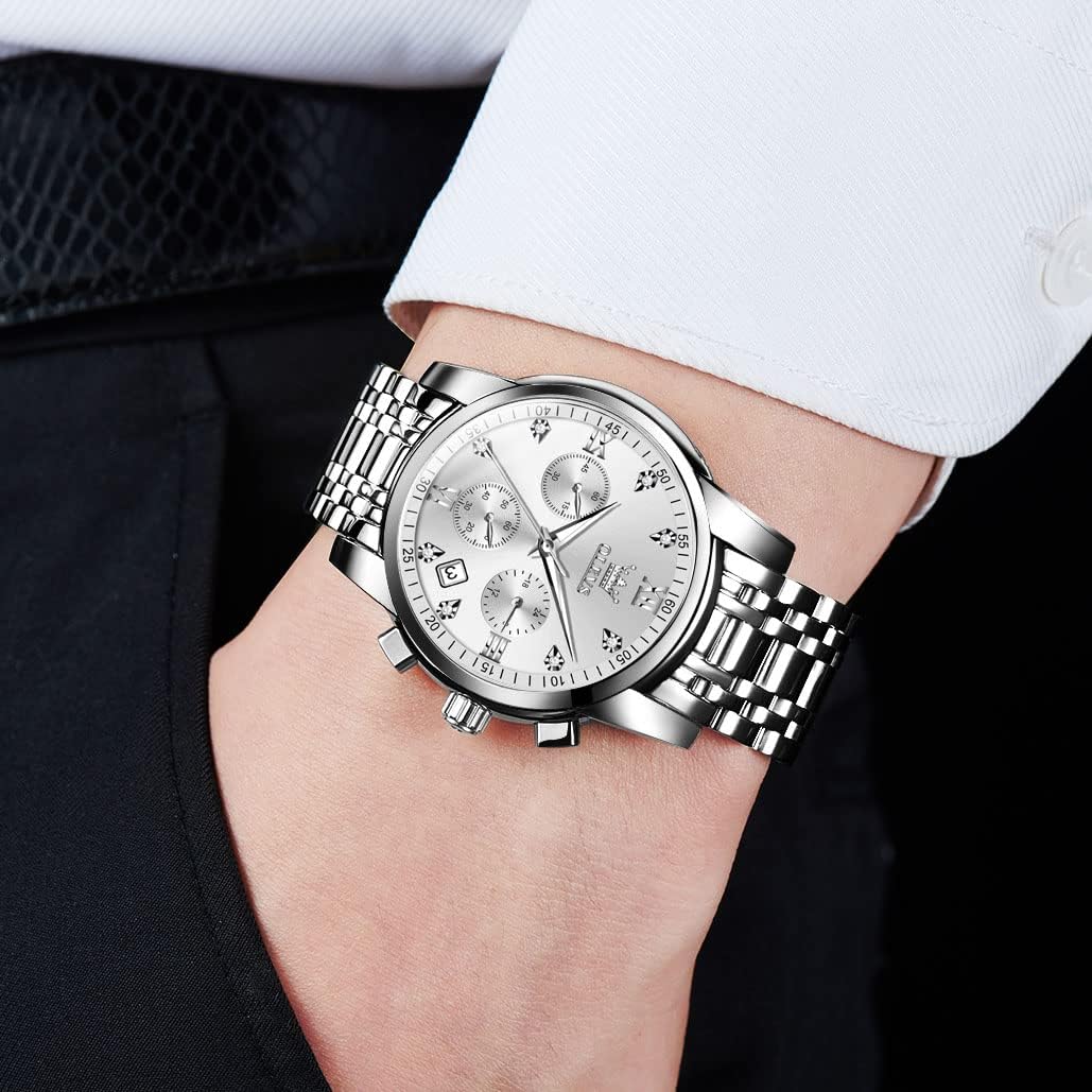RELOJ DE PULSERA OLEVS PARA HOMBRE CRONÓGRAFO ACERO INOXIDABLE DORADO Y PLATEADO CON ESFERA NEGRA - 3