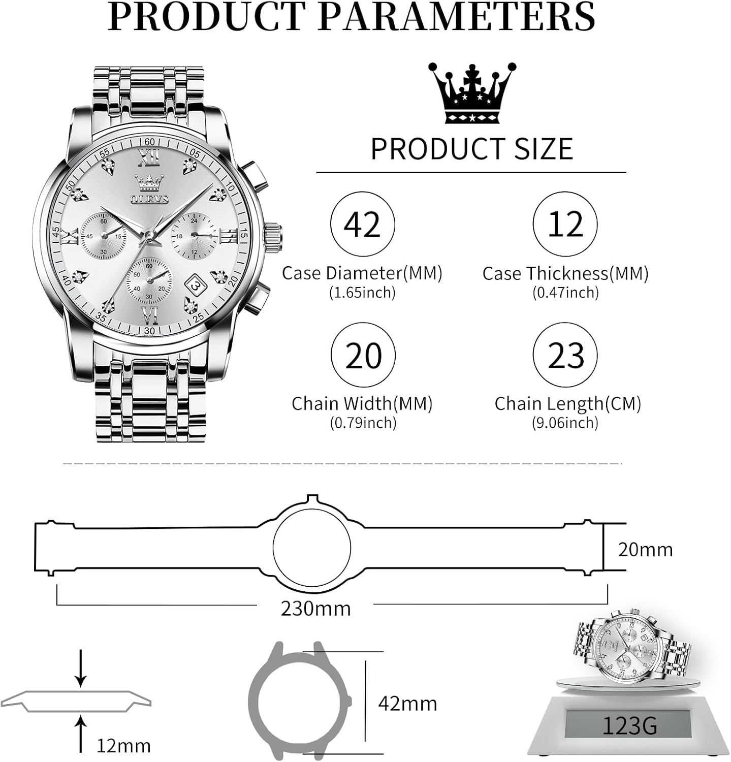 RELOJ DE PULSERA OLEVS PARA HOMBRE CRONÓGRAFO ACERO INOXIDABLE DORADO Y PLATEADO CON ESFERA NEGRA - 4
