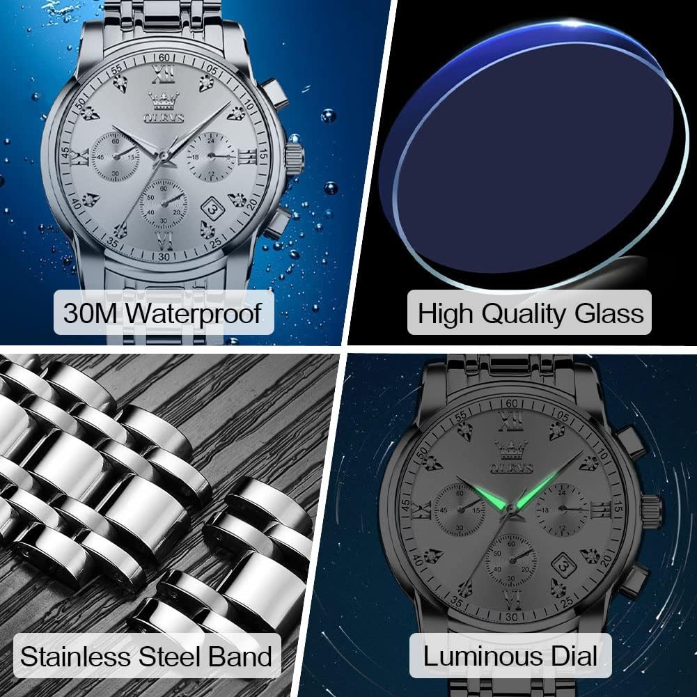 RELOJ DE PULSERA OLEVS PARA HOMBRE CRONÓGRAFO ACERO INOXIDABLE DORADO Y PLATEADO CON ESFERA NEGRA - 5