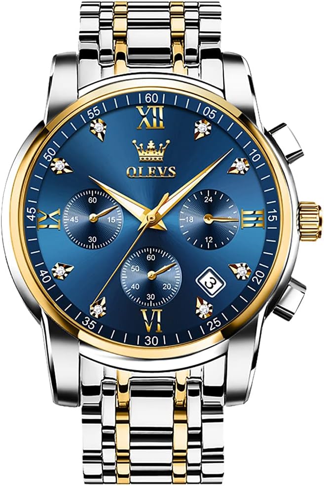 RELOJ DE PULSERA PARA HOMBRE OLEVS CRONÓGRAFO ACERO INOXIDABLE DORADO Y PLATEADO - 1