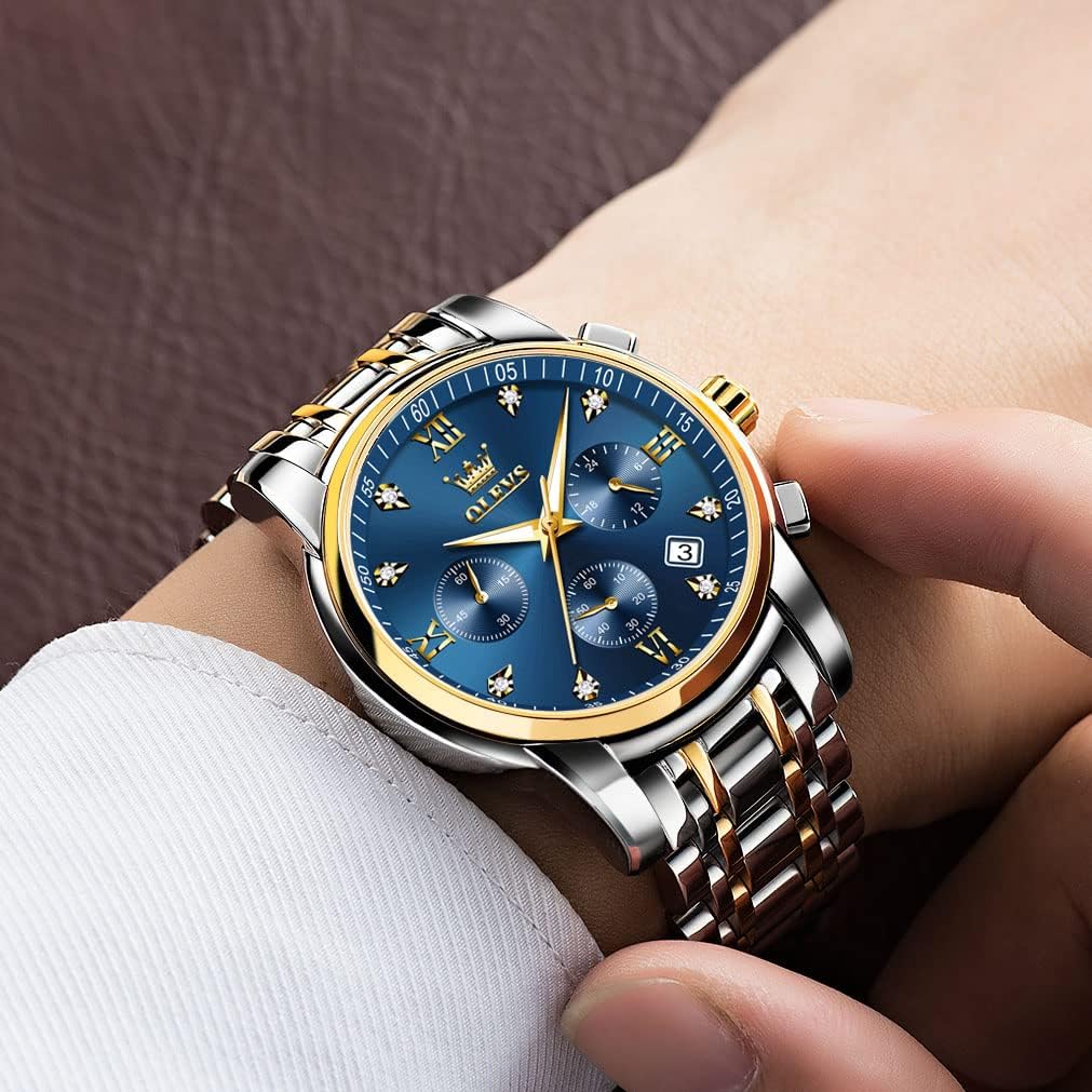 RELOJ DE PULSERA PARA HOMBRE OLEVS CRONÓGRAFO ACERO INOXIDABLE DORADO Y PLATEADO - 2