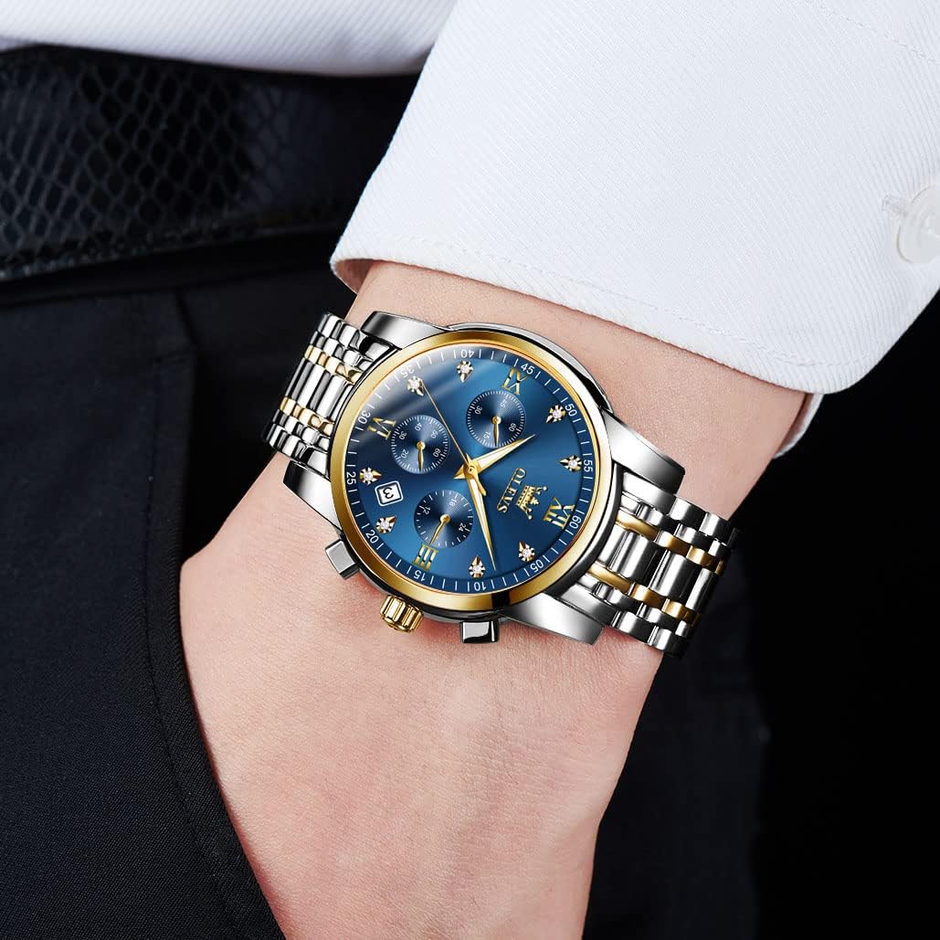 RELOJ DE PULSERA PARA HOMBRE OLEVS CRONÓGRAFO ACERO INOXIDABLE DORADO Y PLATEADO - 3