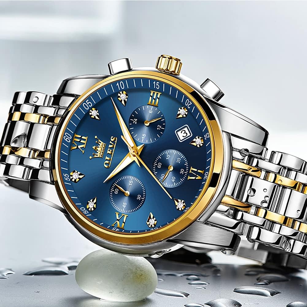 RELOJ DE PULSERA PARA HOMBRE OLEVS CRONÓGRAFO ACERO INOXIDABLE DORADO Y PLATEADO - 4