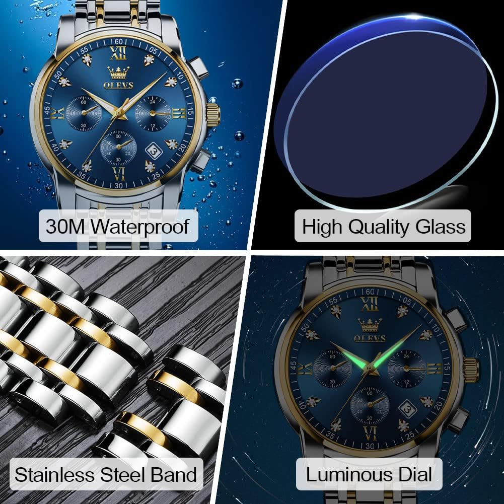 RELOJ DE PULSERA PARA HOMBRE OLEVS CRONÓGRAFO ACERO INOXIDABLE DORADO Y PLATEADO - 5