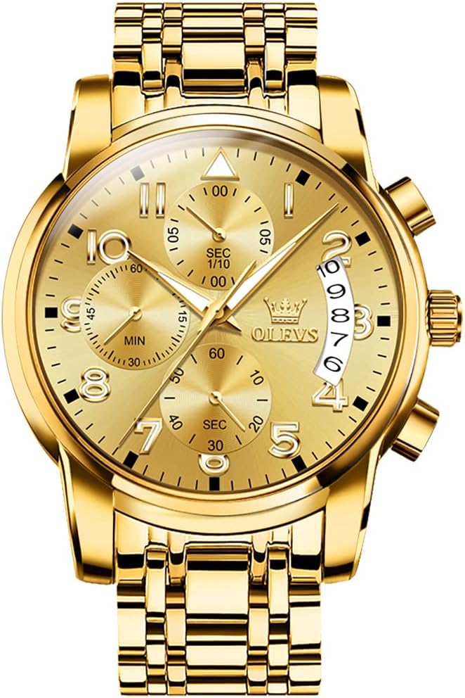 RELOJ DE PULSERA PARA HOMBRE OLEVS CRONÓGRAFO ACERO INOXIDABLE DORADO Y PLATEADO - 1