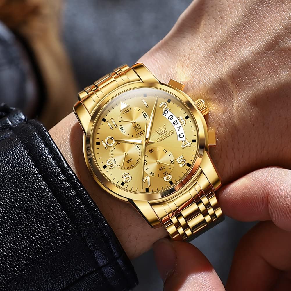 RELOJ DE PULSERA PARA HOMBRE OLEVS CRONÓGRAFO ACERO INOXIDABLE DORADO Y PLATEADO - 2