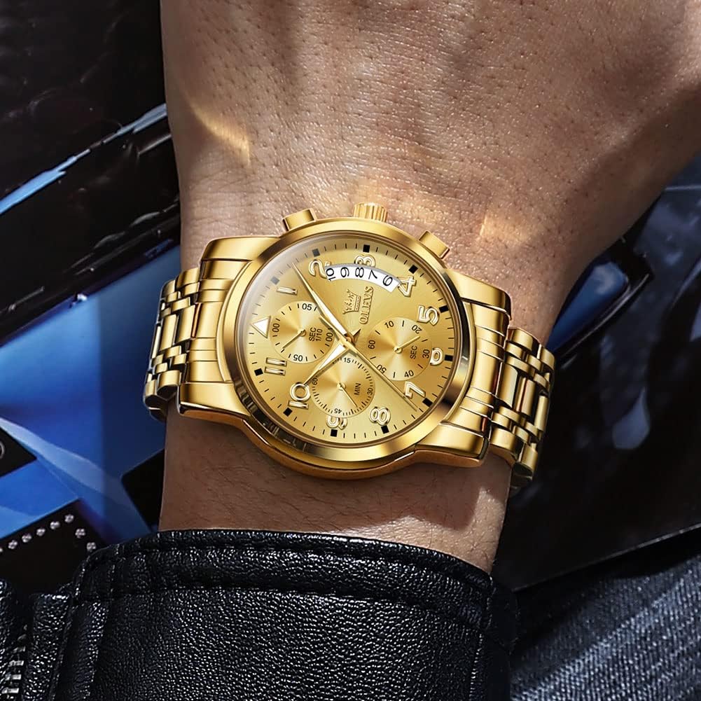 RELOJ DE PULSERA PARA HOMBRE OLEVS CRONÓGRAFO ACERO INOXIDABLE DORADO Y PLATEADO - 3