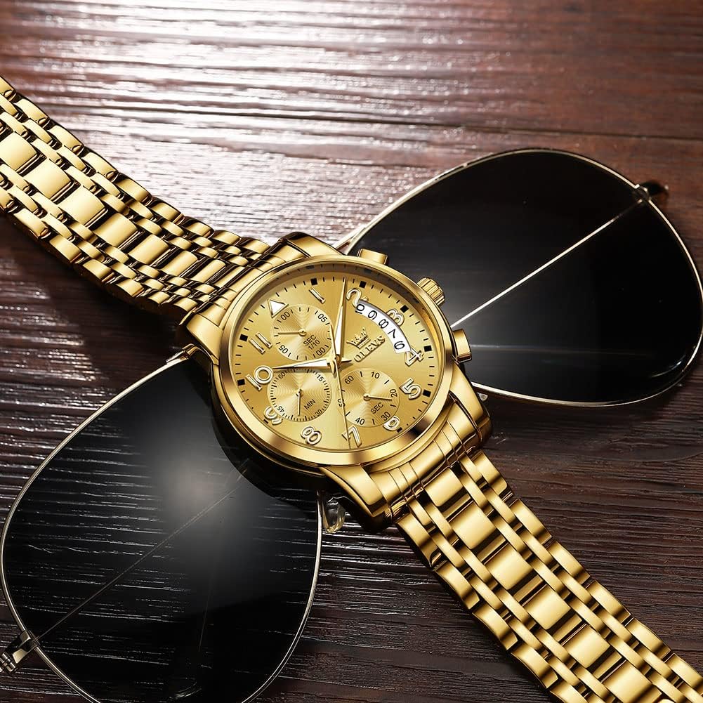RELOJ DE PULSERA PARA HOMBRE OLEVS CRONÓGRAFO ACERO INOXIDABLE DORADO Y PLATEADO - 4