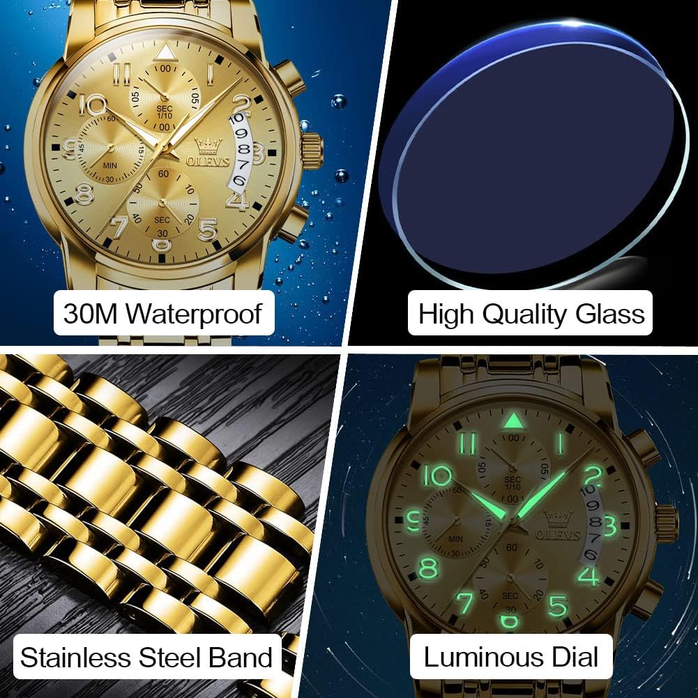 RELOJ DE PULSERA PARA HOMBRE OLEVS CRONÓGRAFO ACERO INOXIDABLE DORADO Y PLATEADO - 5