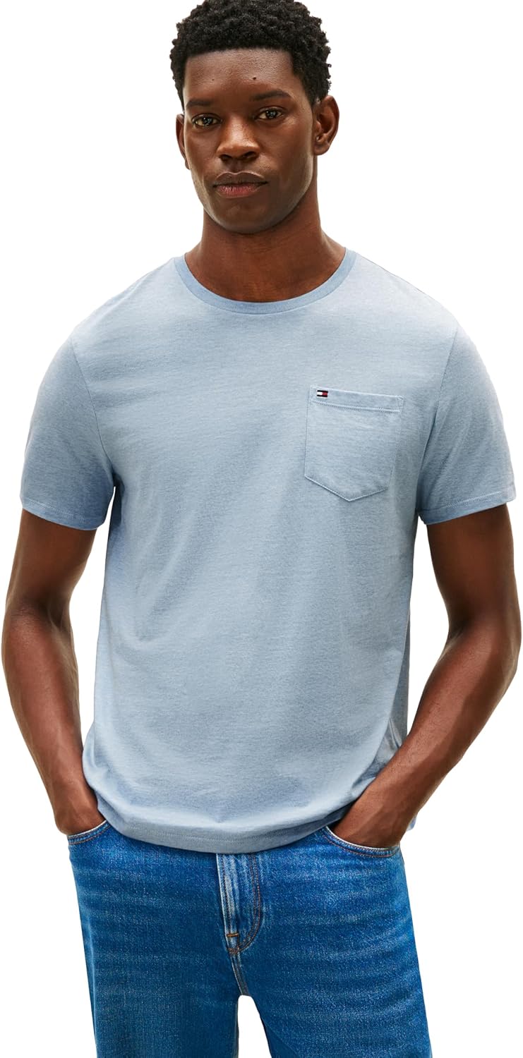 CAMISETA PARA HOMBRE TOMMY HILFIGER ESSENTIAL MANGA CORTA ALGODÓN CUELLO REDONDO CON BOLSILLO AZUL JASPEADO - 1