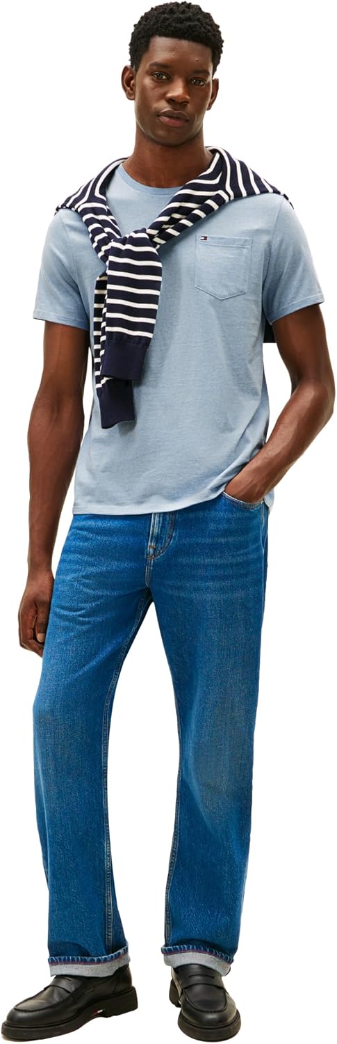 CAMISETA PARA HOMBRE TOMMY HILFIGER ESSENTIAL MANGA CORTA ALGODÓN CUELLO REDONDO CON BOLSILLO AZUL JASPEADO - 3