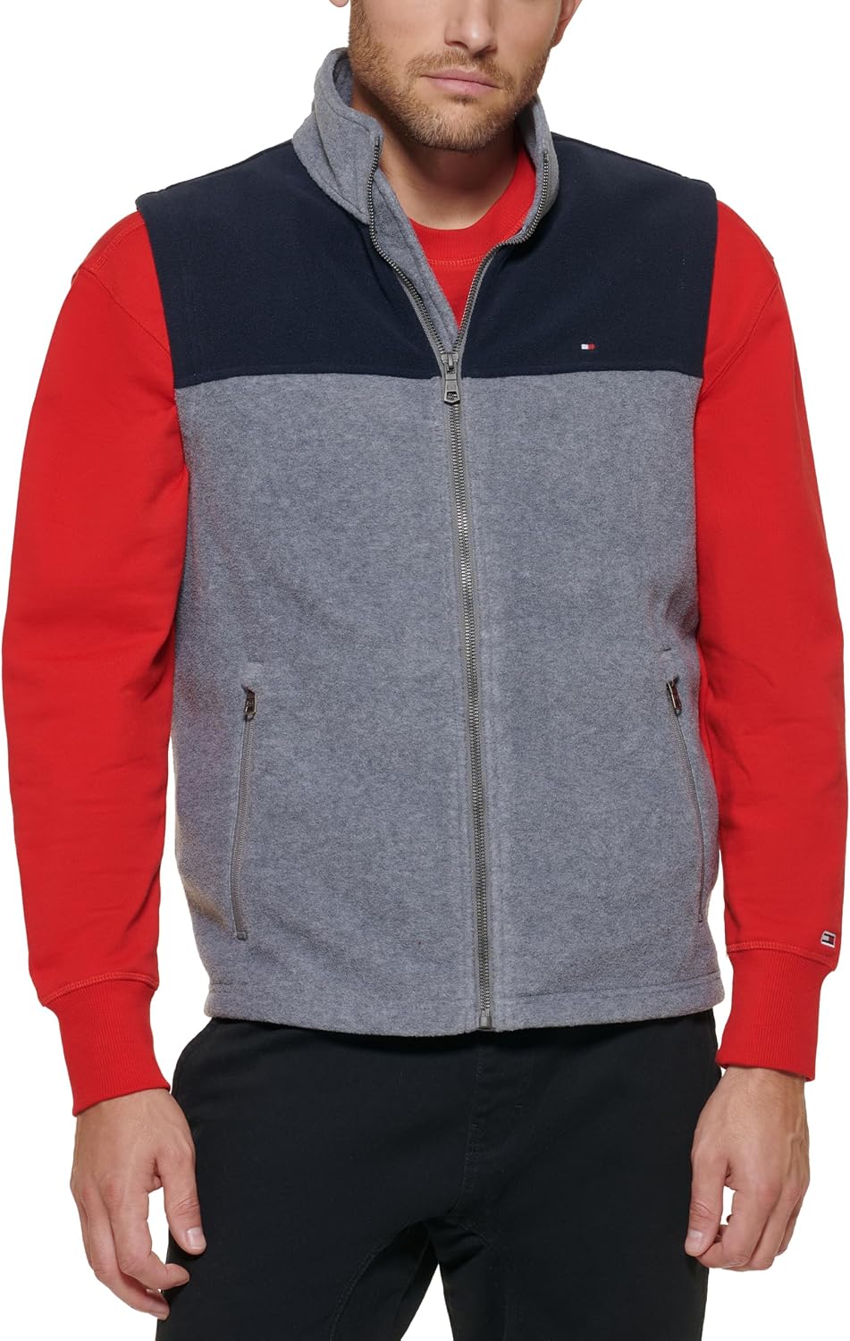 CHALECO DE FORRO POLAR LIGERO TOMMY HILFIGER PARA HOMBRE AZUL MARINO Y GRIS CLARO - 1
