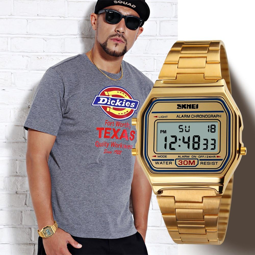 RELOJ DE PULSERA DIGITAL PARA HOMBRE PASOY ACERO DORADO - 5