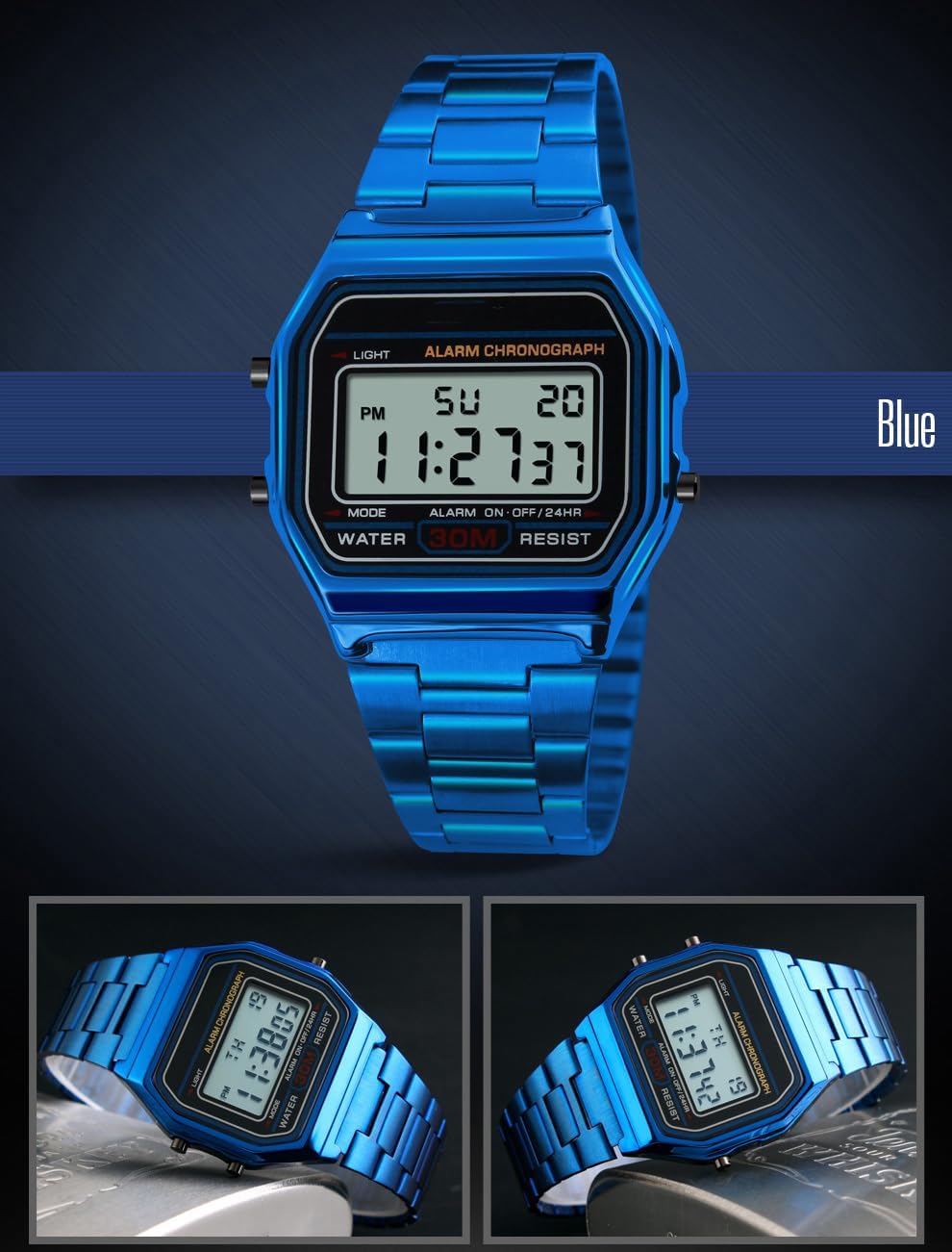 RELOJ DE PULSERA DIGITAL PARA HOMBRE PASOY ACERO INOXIDABLE DORADO - 3