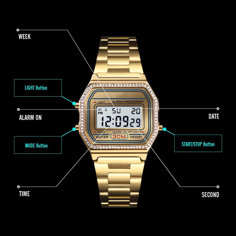 RELOJ DE PULSERA DIGITAL PARA HOMBRE PASOY ACERO DORADO - 5