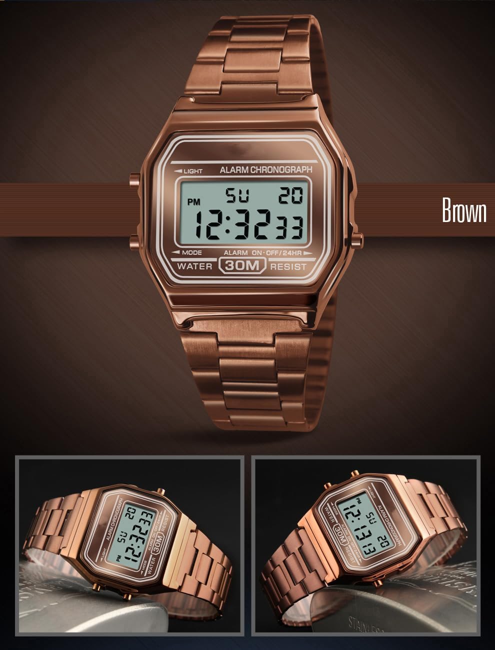 RELOJ DE PULSERA PASOY DIGITAL PARA HOMBRE ACERO DORADO - 3