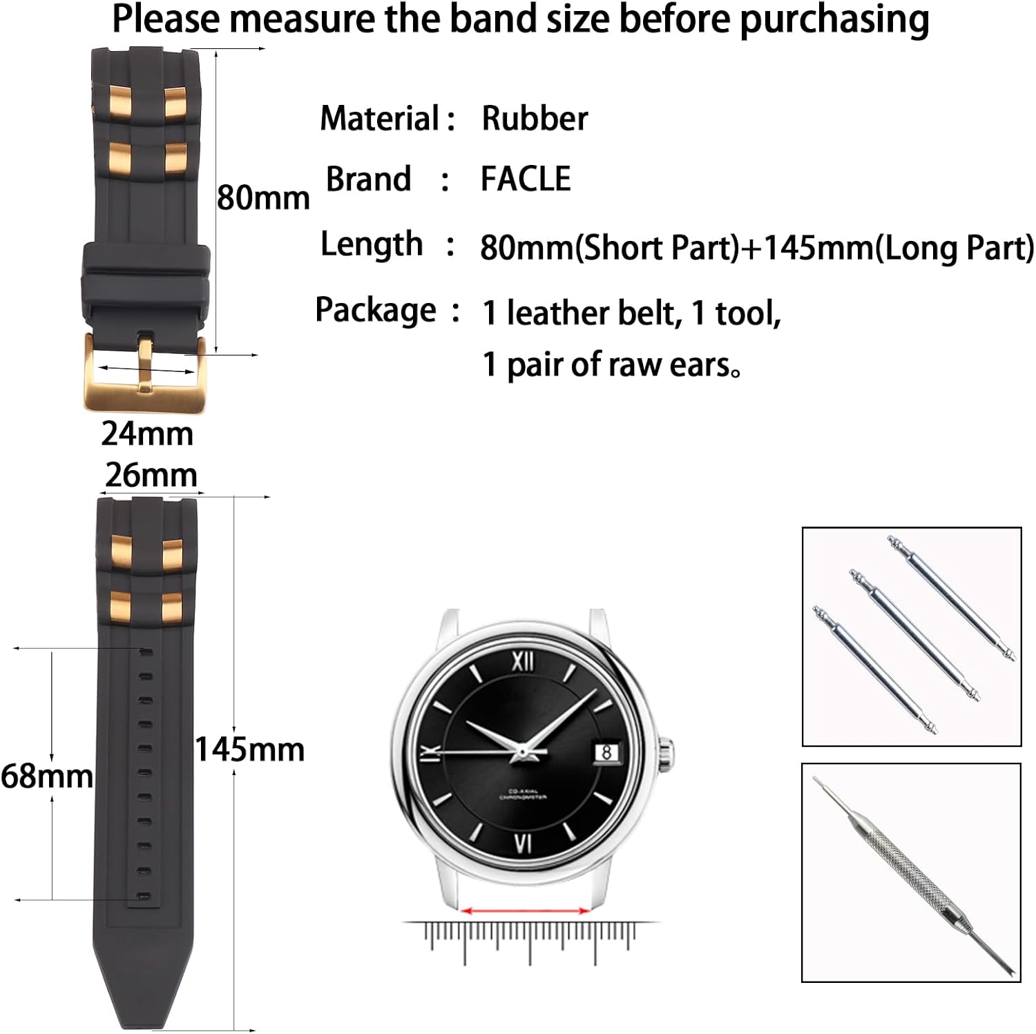 CORREA DE CAUCHO PARA RELOJ HOMBRE FACLE 26MM COMPATIBLE INVICTA PRO DIVER - 2