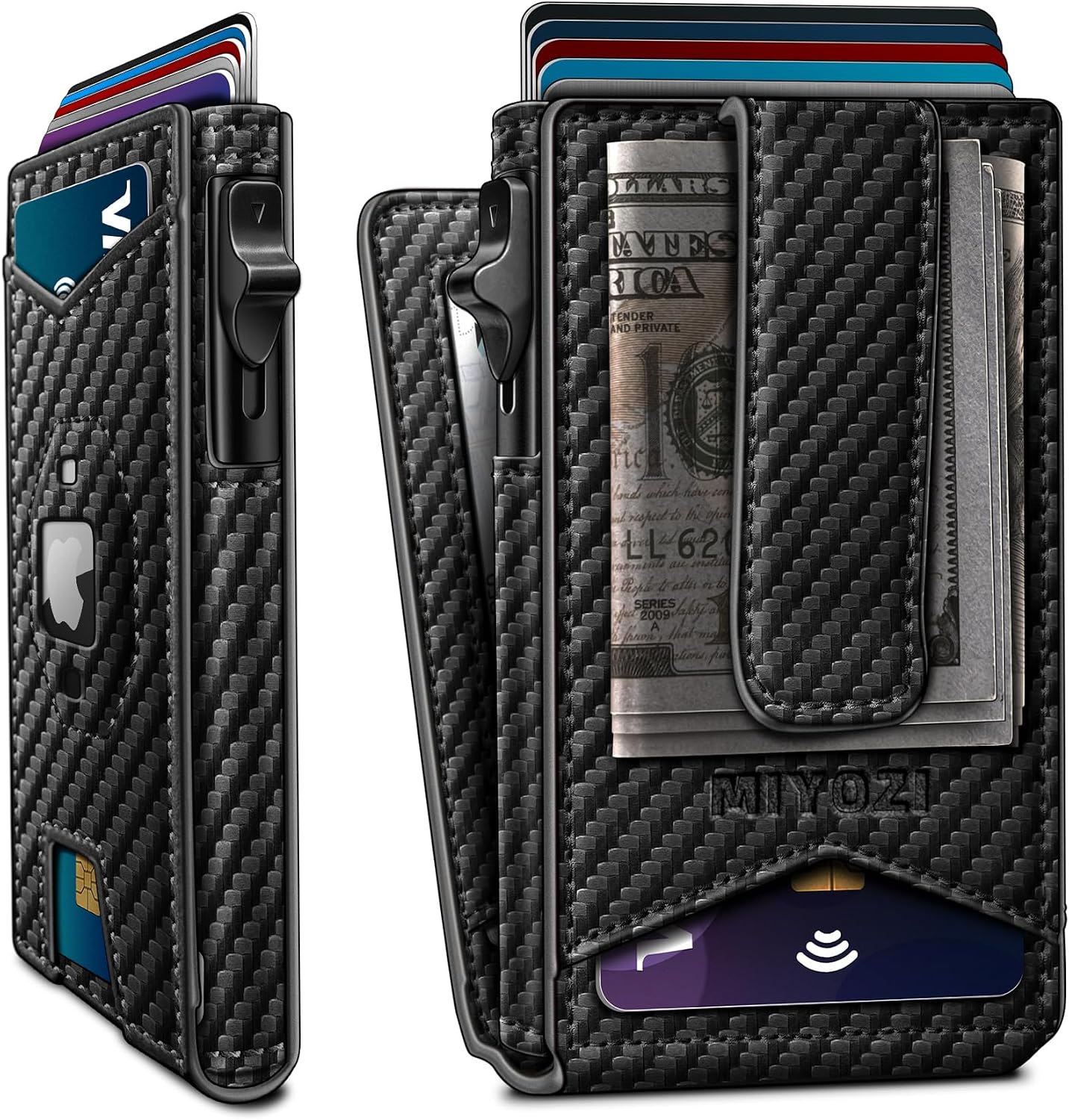 BILLETERA PARA HOMBRE MIYOZI AIRTAG CON CLIP PARA DINERO Y 9 TARJETAS CON VENTANA PARA ID Y BLOQUEO RFID - 1