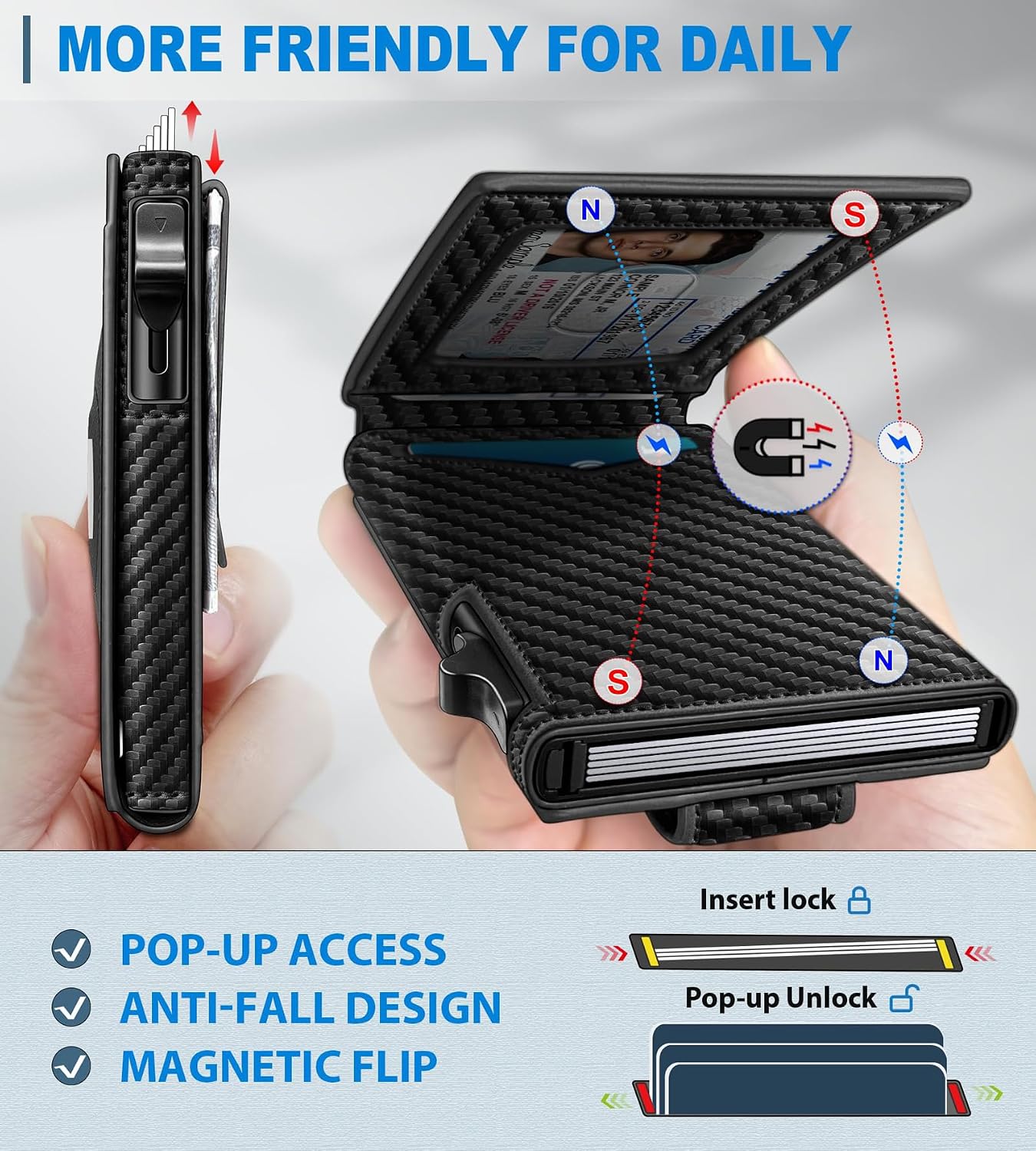 BILLETERA PARA HOMBRE MIYOZI AIRTAG CON CLIP PARA DINERO Y 9 TARJETAS CON VENTANA PARA ID Y BLOQUEO RFID - 3