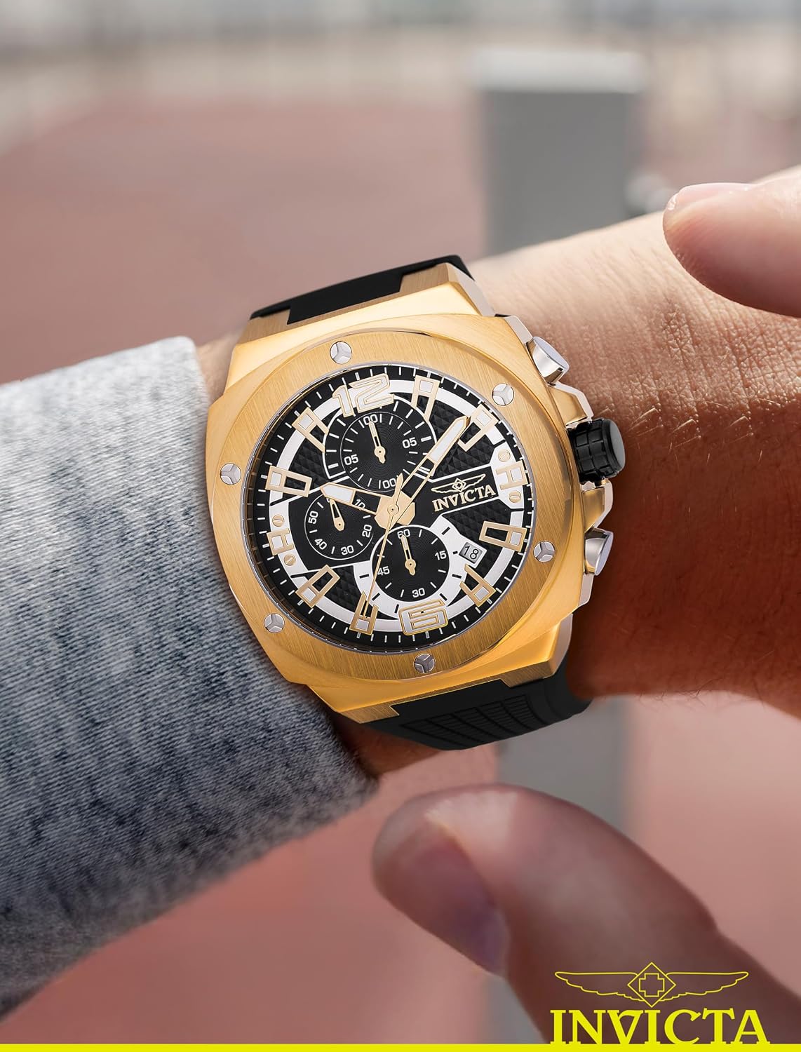 RELOJ DE PULSERA INVICTA RACING HOMBRE 47MM ACERO DORADO CON ESFERA NEGRA Y DORADA VD57 QUARTZ - 2