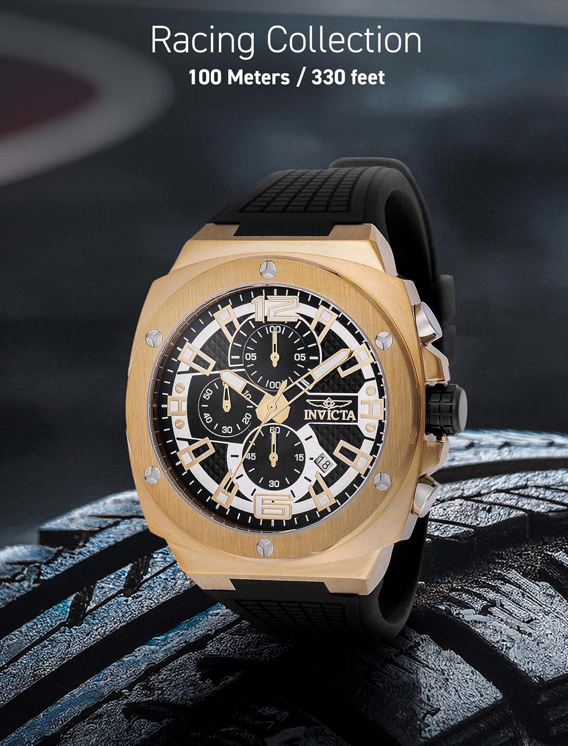 RELOJ DE PULSERA INVICTA RACING HOMBRE 47MM ACERO DORADO CON ESFERA NEGRA Y DORADA VD57 QUARTZ - 5