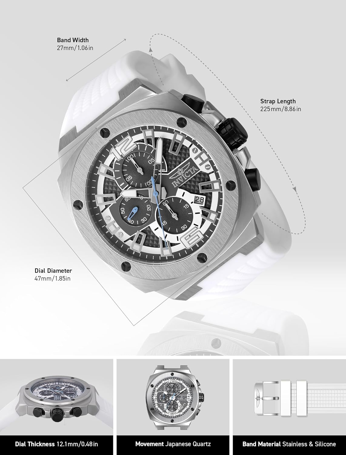 RELOJ DE PULSERA INVICTA RACING HOMBRE 47MM ACERO DORADO ESFERA NEGRO DORADO VD57 QUARTZ - 3