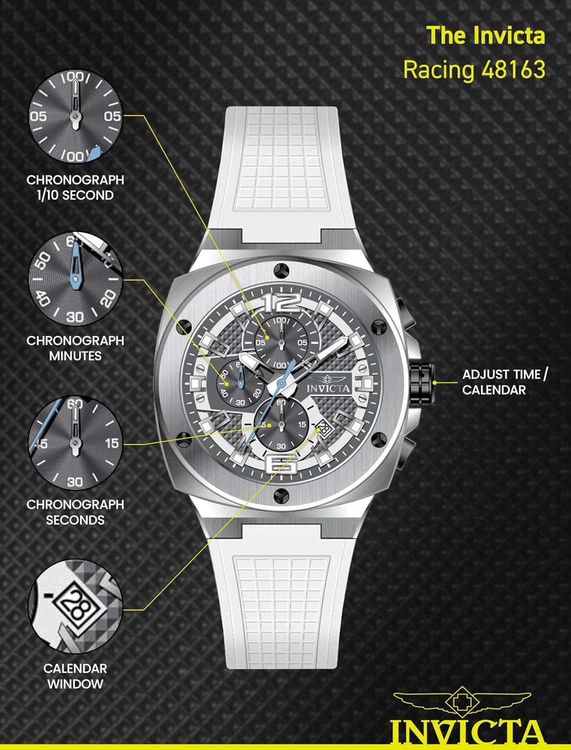 RELOJ DE PULSERA INVICTA RACING HOMBRE 47MM ACERO DORADO ESFERA NEGRO DORADO VD57 QUARTZ - 4