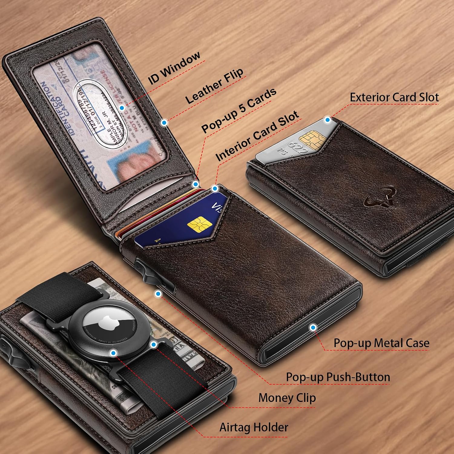 BILLETERA PARA HOMBRE BULLIANT SLIM DE CUERO CON CLIP PARA DINERO Y CIERRE MAGNÉTICO - 2
