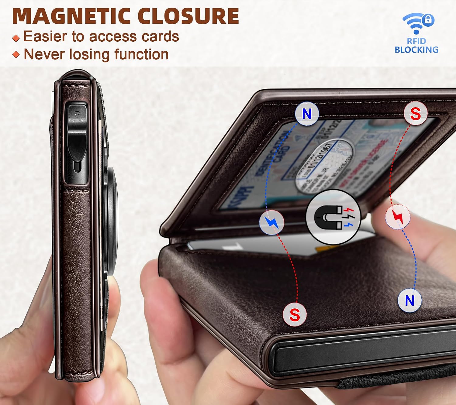 BILLETERA PARA HOMBRE BULLIANT SLIM DE CUERO CON CLIP PARA DINERO Y CIERRE MAGNÉTICO - 3