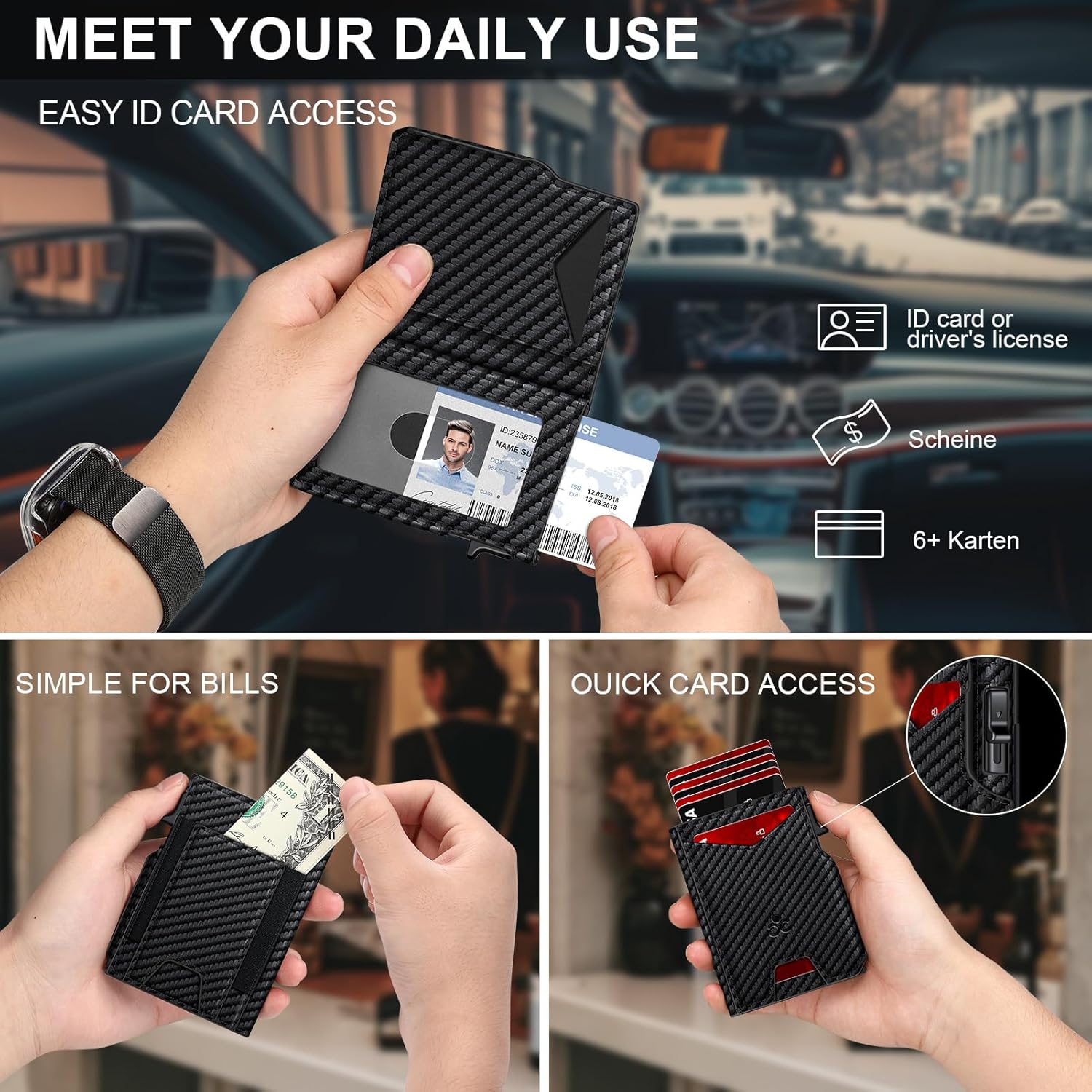 BILLETERA PARA HOMBRE SEMORID SLIM POP UP CON RFID Y VENTANA PARA ID - 5