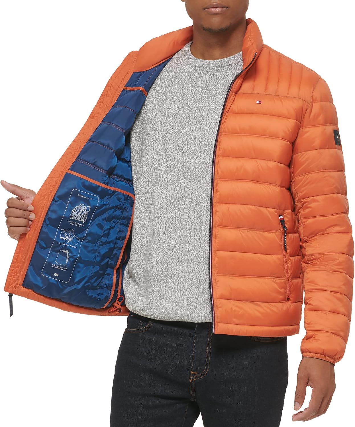 CASACA HOMBRE TOMMY HILFIGER ULTRA LOFT LIGERA PLEGABLE NARANJA QUEMADO - 5