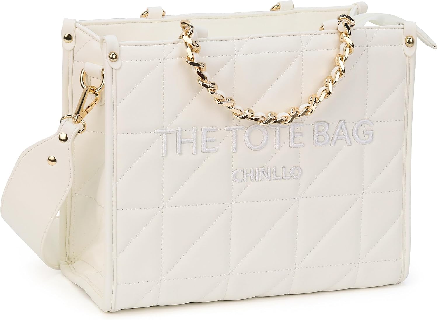 BOLSO TOTE CHINLLO CON CADENA ACOLCHADA BLANCO 4 LITROS - 1