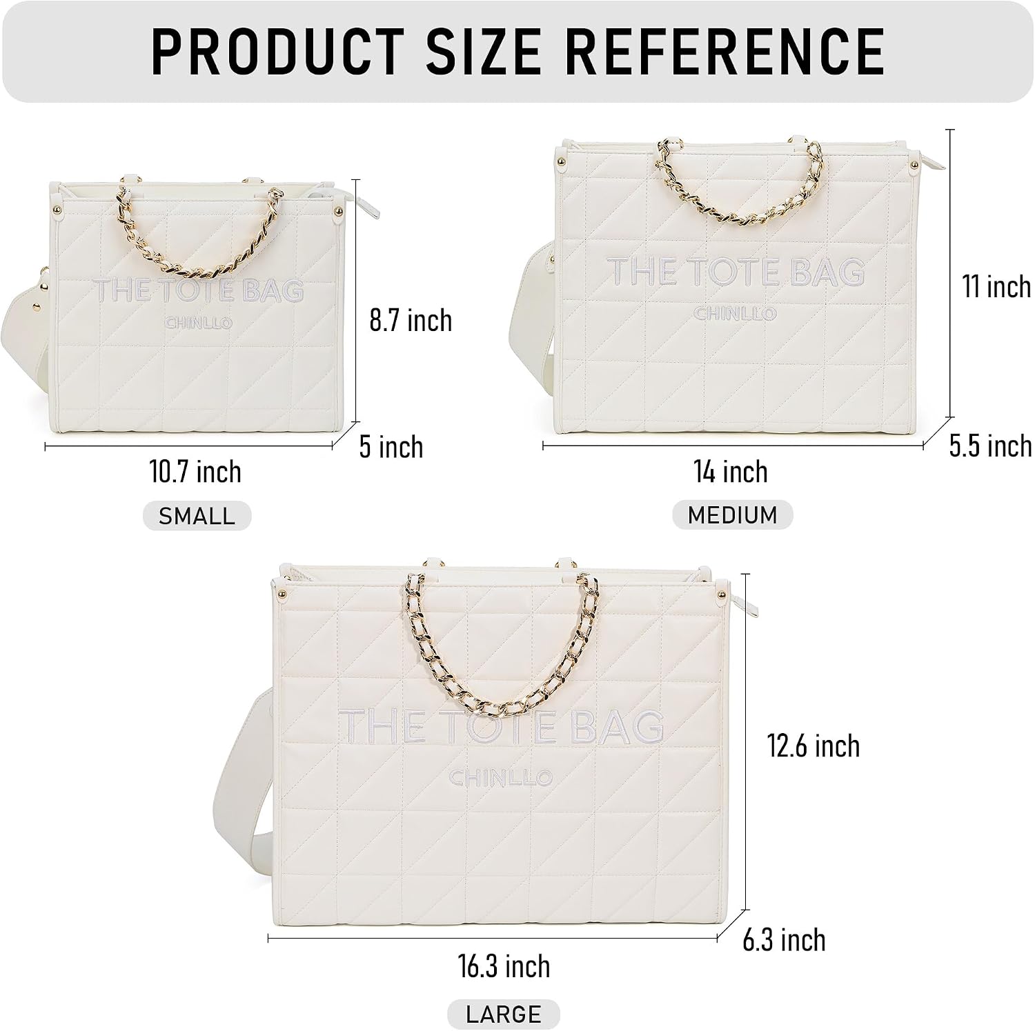 BOLSO TOTE CHINLLO CON CADENA ACOLCHADA BLANCO 4 LITROS - 3
