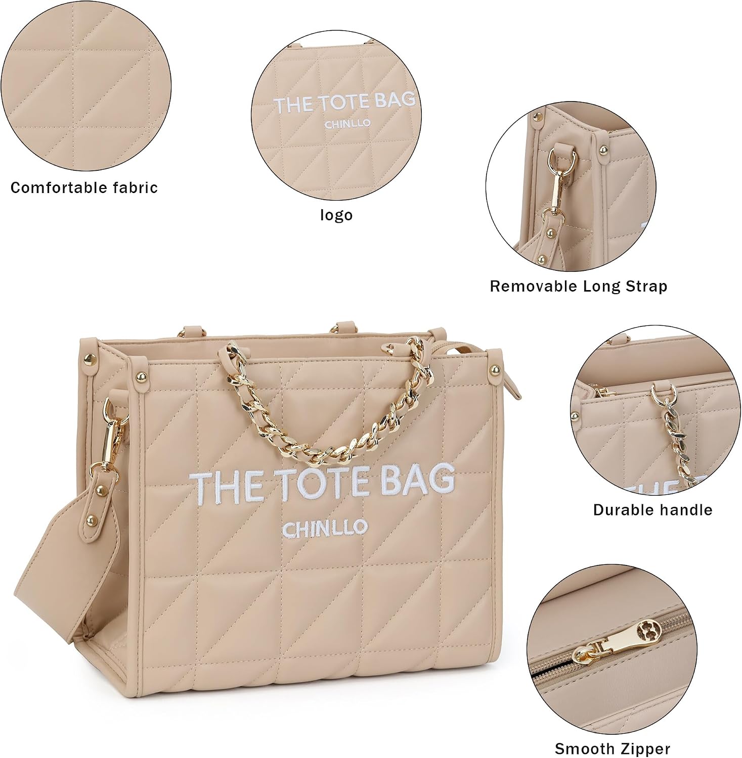 BOLSO TOTE CHINLLO ACOLCHADO CAQUI SMALL 10.7 PULGADAS - 4