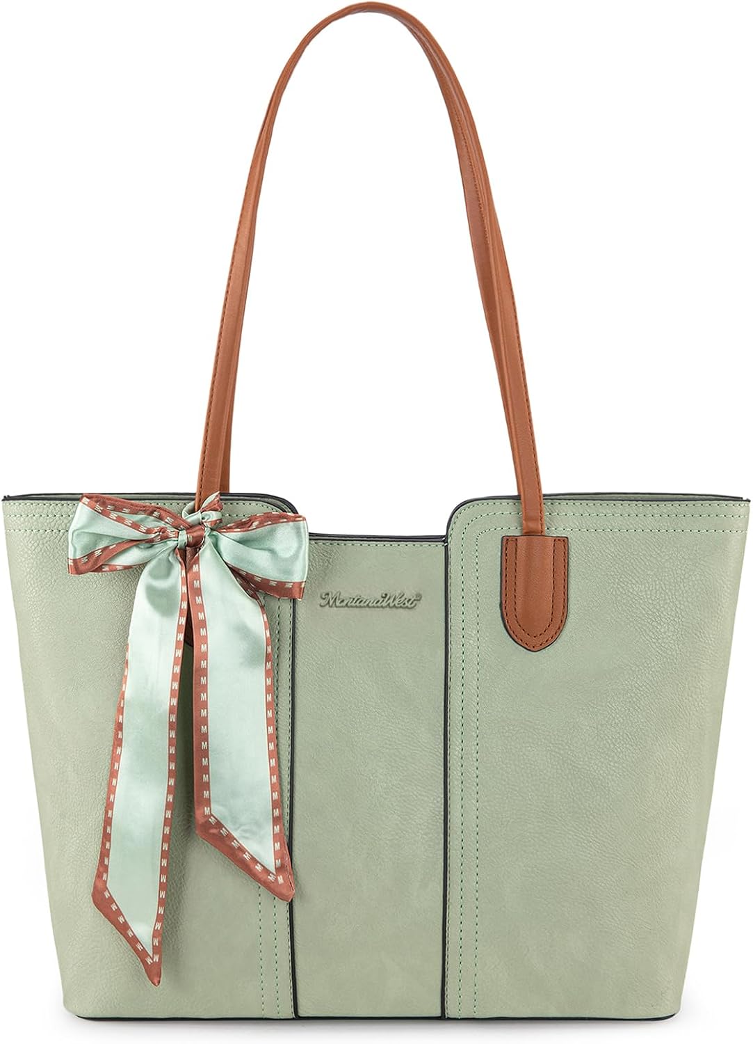 BOLSO TOTE MONTANA WEST MWC-323GN VERDE PASTEL CON BUFANDA - 1