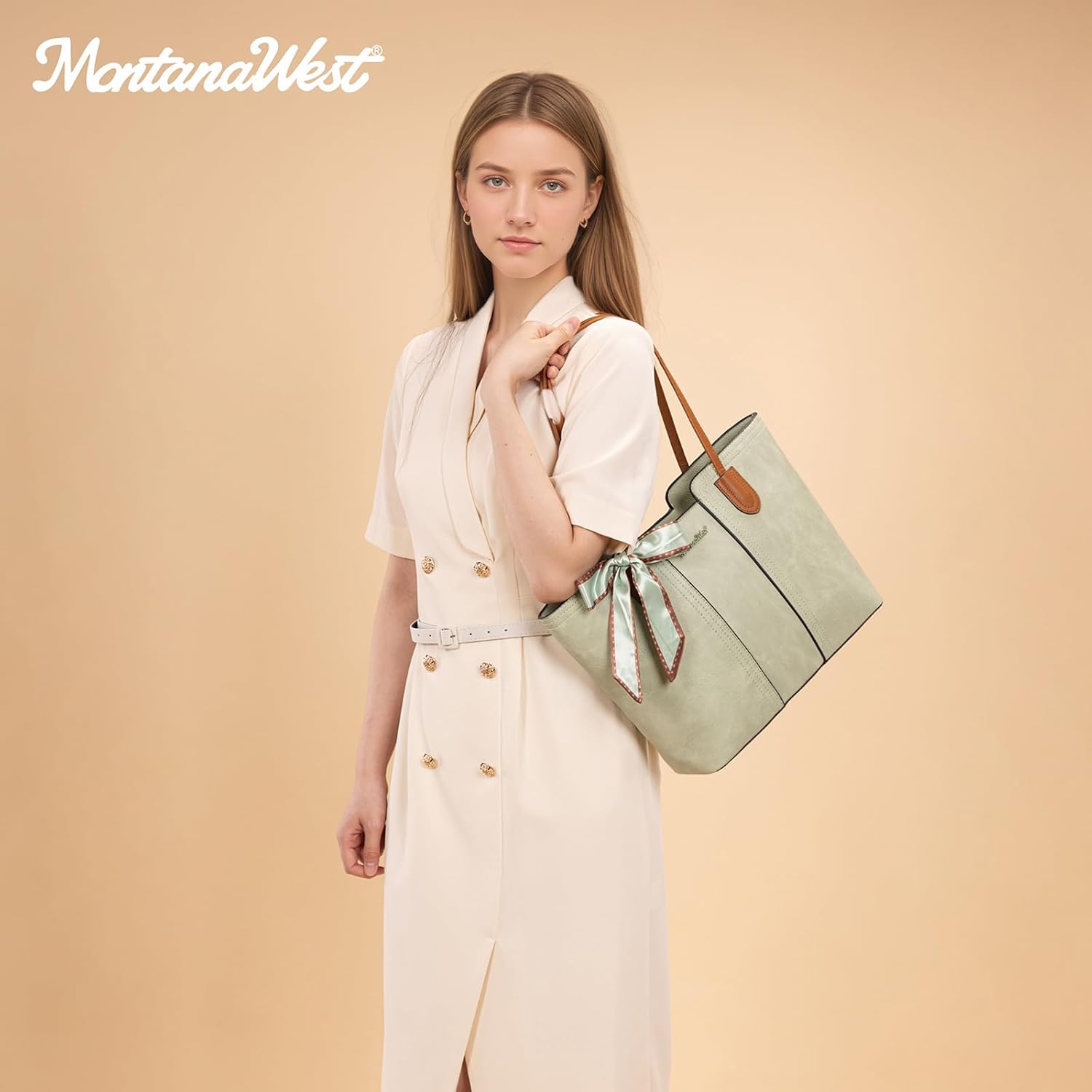 BOLSO TOTE MONTANA WEST MWC-323GN VERDE PASTEL CON BUFANDA - 2