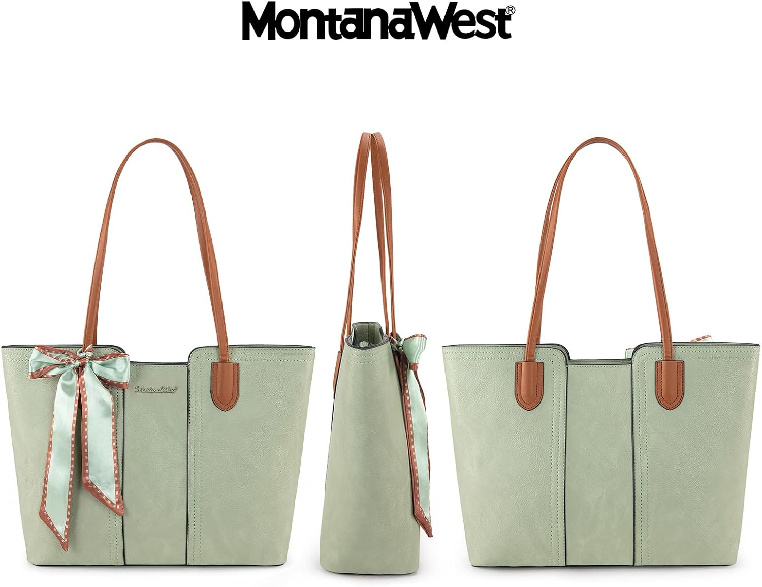BOLSO TOTE MONTANA WEST MWC-323GN VERDE PASTEL CON BUFANDA - 4