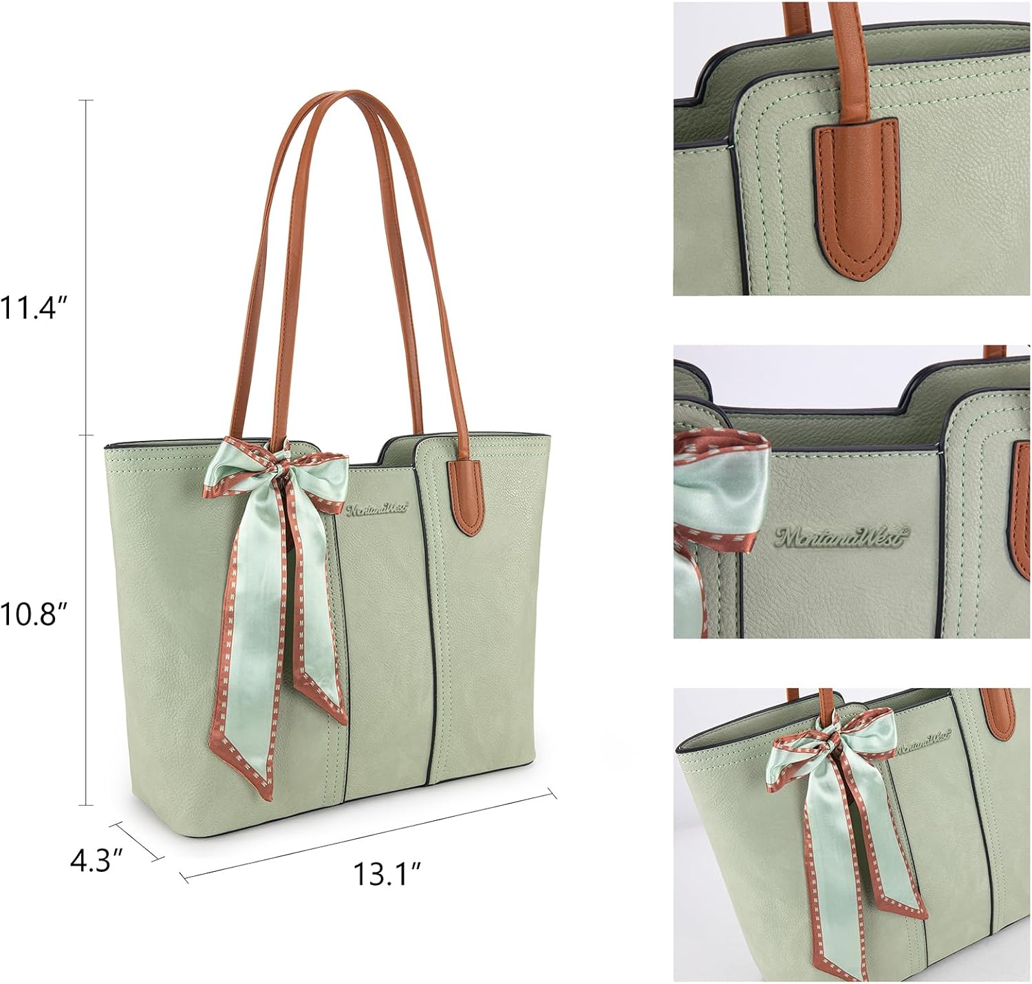 BOLSO TOTE MONTANA WEST MWC-323GN VERDE PASTEL CON BUFANDA - 5