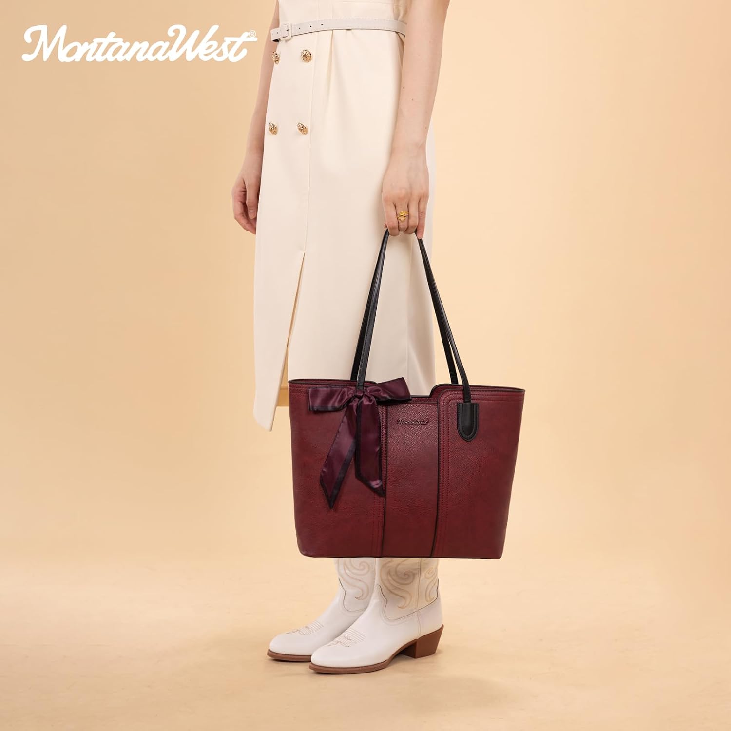 BOLSO TOTE MONTANA WEST DAHILA ROJO CON BUFANDA - 2